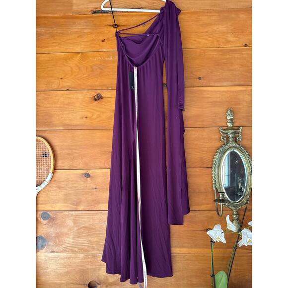 NWT Lulus Maru Plum Purple Long Sleeve One-Shoulder Sash Maxi Dress Gala Size L - Picture 7 of 10